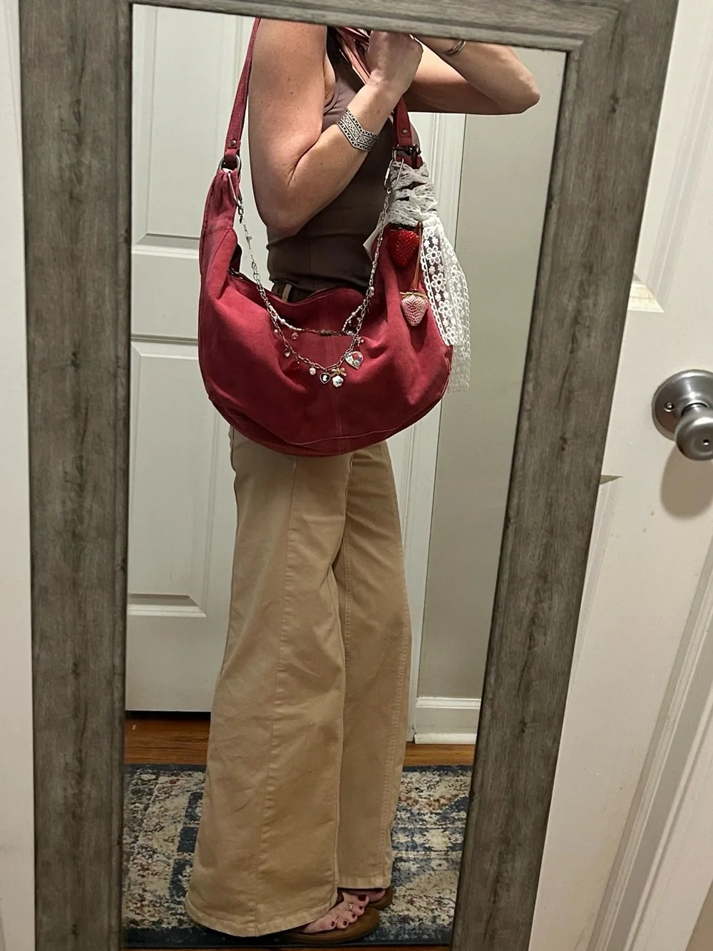 Free People Roma Suede Tote in Raspberry-Maxamillion, Strawberry Charms, & Scarf